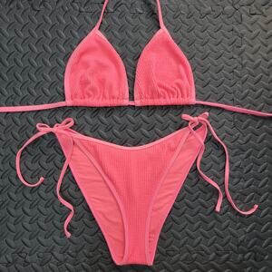 Aerie Real Good Pink Triangle Bikini Set XL Top L Bottom Cheeky